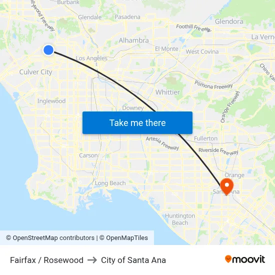 Fairfax / Rosewood to City of Santa Ana map