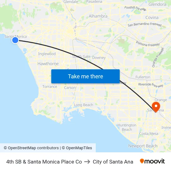 4th SB & Santa Monica Place Co to City of Santa Ana map