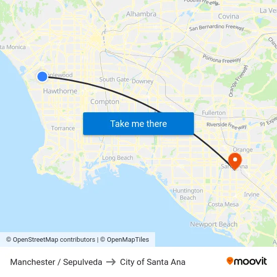 Manchester / Sepulveda to City of Santa Ana map