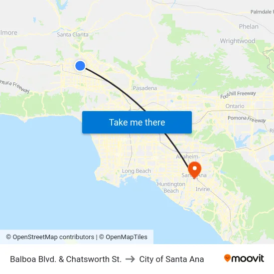 Balboa Blvd. & Chatsworth St. to City of Santa Ana map