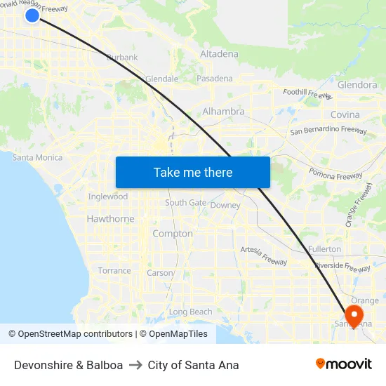 Devonshire & Balboa to City of Santa Ana map