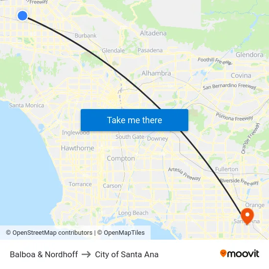 Balboa & Nordhoff to City of Santa Ana map