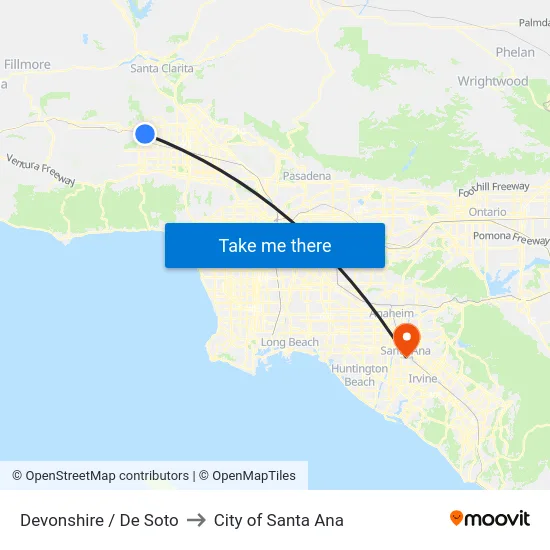 Devonshire / De Soto to City of Santa Ana map