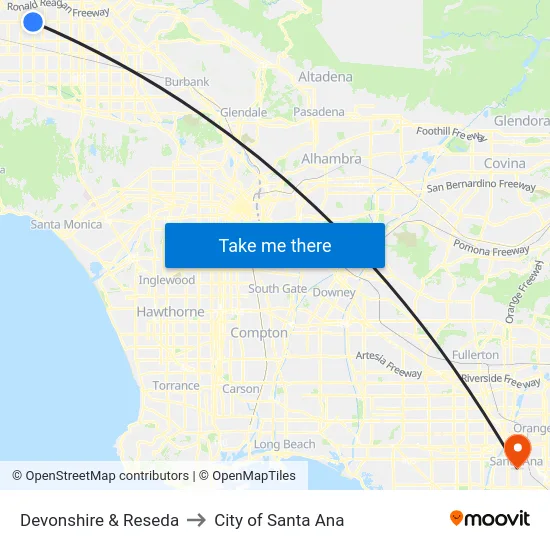 Devonshire & Reseda to City of Santa Ana map
