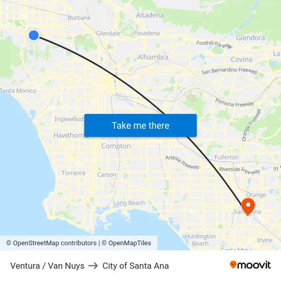 Ventura / Van Nuys to City of Santa Ana map