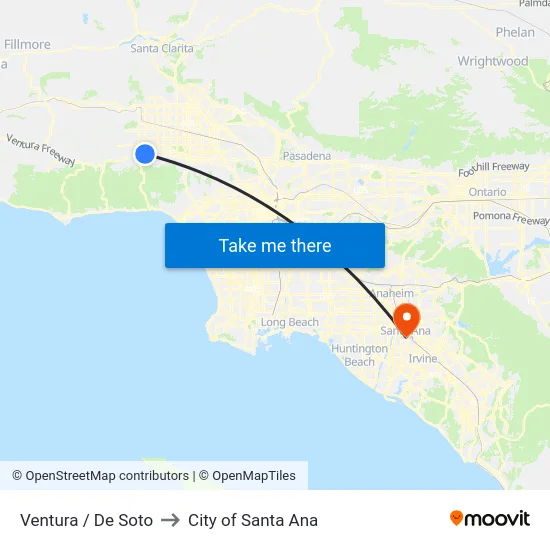Ventura / De Soto to City of Santa Ana map