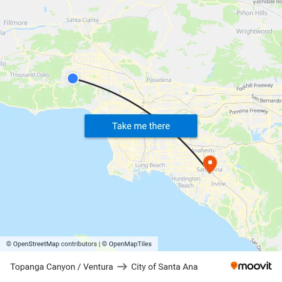 Topanga Canyon / Ventura to City of Santa Ana map
