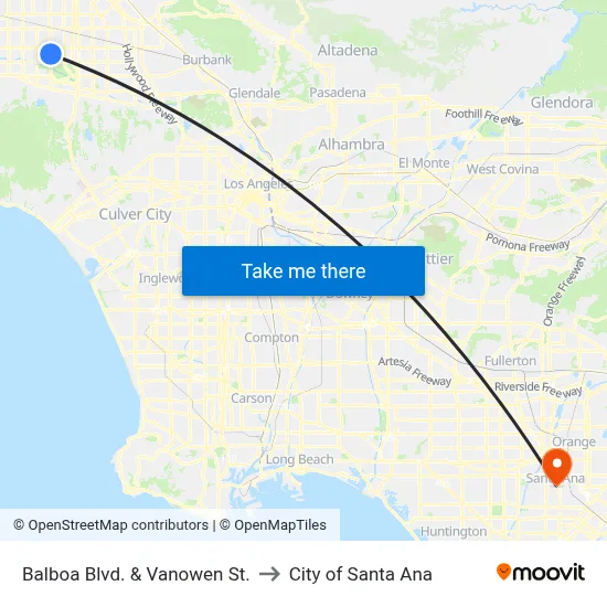 Balboa Blvd. & Vanowen St. to City of Santa Ana map