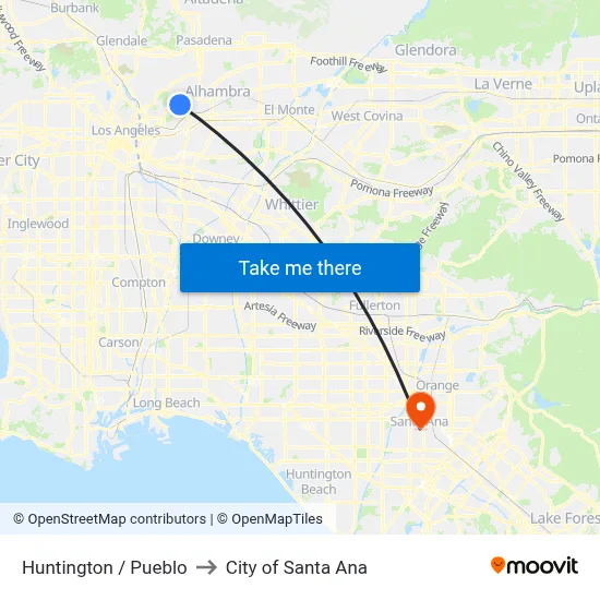 Huntington / Pueblo to City of Santa Ana map