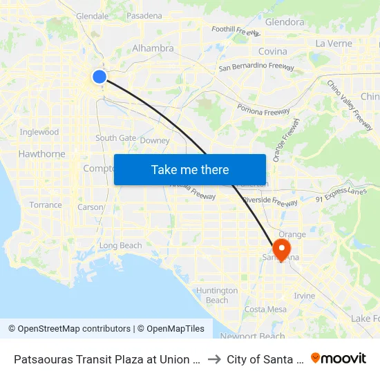 Patsaouras Transit Plaza at Union Station to City of Santa Ana map