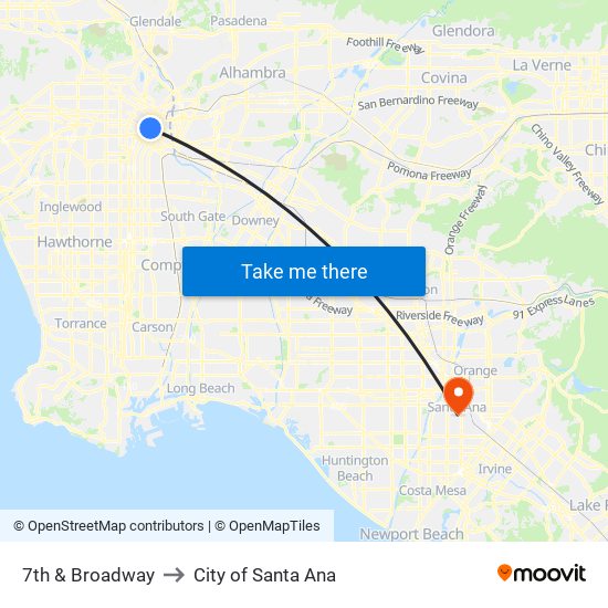 7th & Broadway to City of Santa Ana map