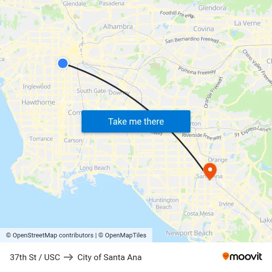 37th St / USC to City of Santa Ana map