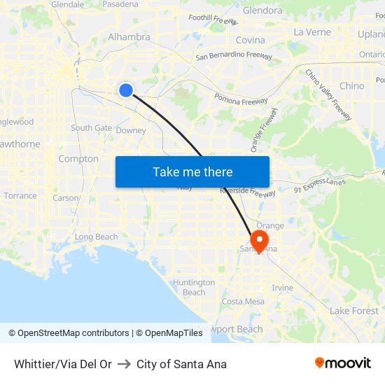 Whittier/Via Del Or to City of Santa Ana map
