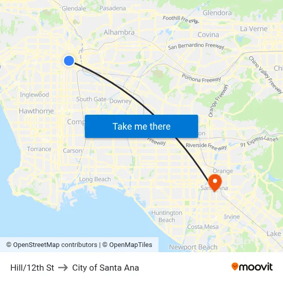 Hill/12th St to City of Santa Ana map