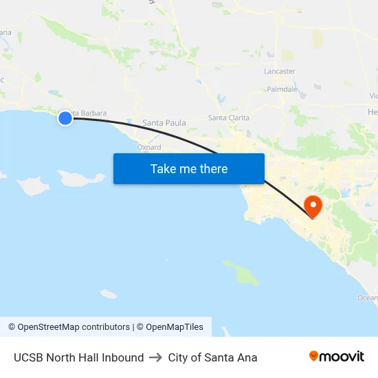 UCSB North Hall Inbound to City of Santa Ana map