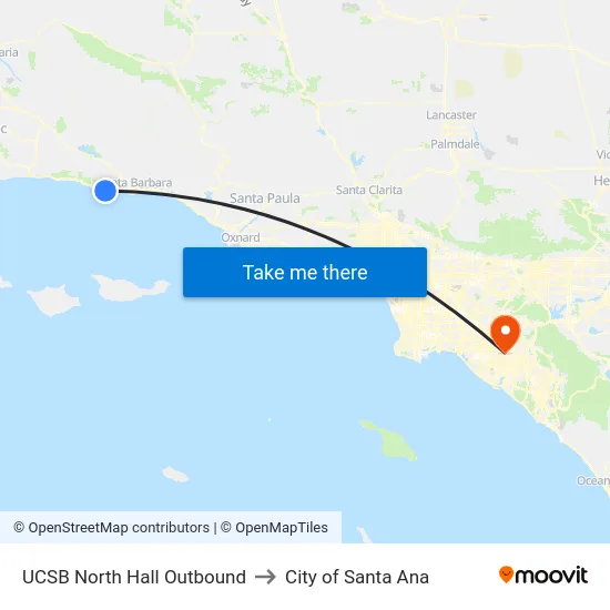 UCSB North Hall Outbound to City of Santa Ana map