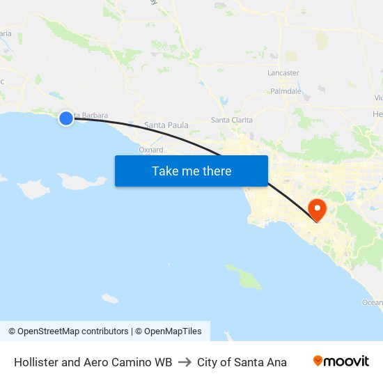 Hollister and Aero Camino WB to City of Santa Ana map