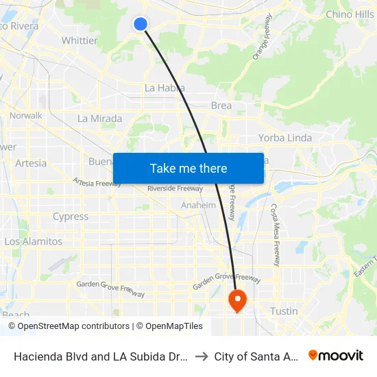 Hacienda Blvd and LA Subida Dr N to City of Santa Ana map