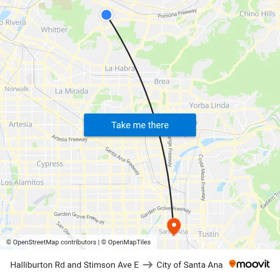 Halliburton Rd and Stimson Ave E to City of Santa Ana map