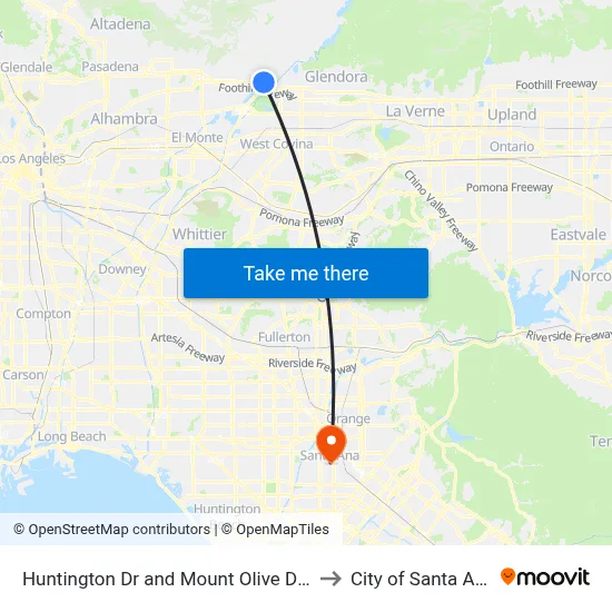 Huntington Dr and Mount Olive Dr E to City of Santa Ana map