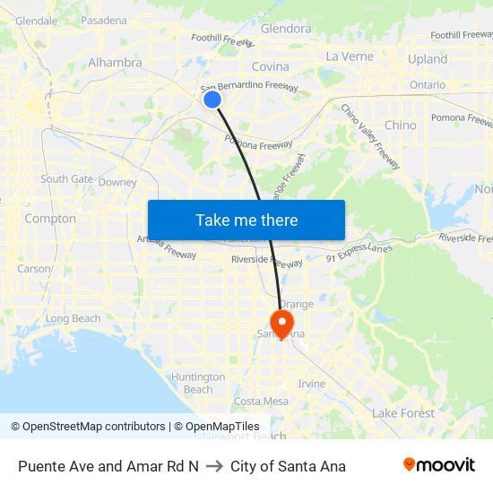 Puente Ave and Amar Rd N to City of Santa Ana map