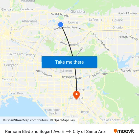 Ramona Blvd and Bogart Ave E to City of Santa Ana map