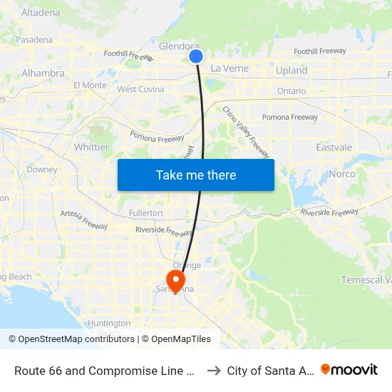 Route 66 and Compromise Line Dr W to City of Santa Ana map