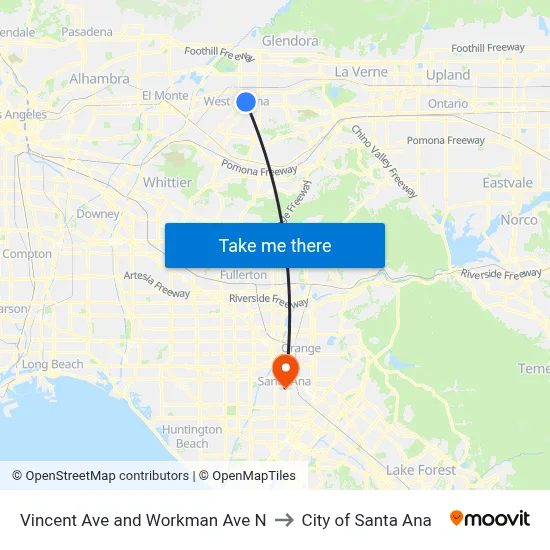 Vincent Ave and Workman Ave N to City of Santa Ana map