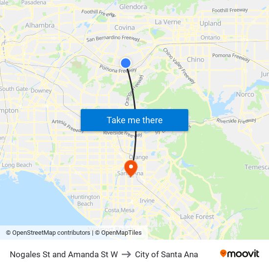 Nogales St and Amanda St W to City of Santa Ana map