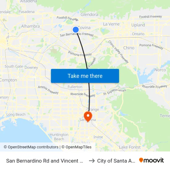 San Bernardino Rd and Vincent Ave to City of Santa Ana map