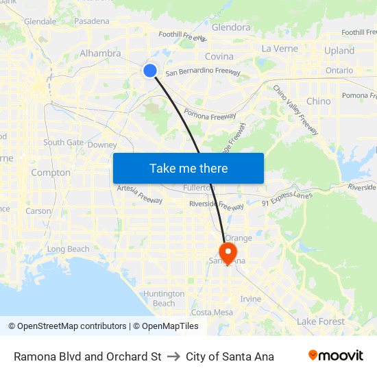 Ramona Blvd and Orchard St to City of Santa Ana map