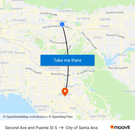 Second Ave and Puente St S to City of Santa Ana map