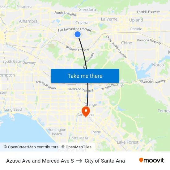 Azusa Ave and Merced Ave S to City of Santa Ana map