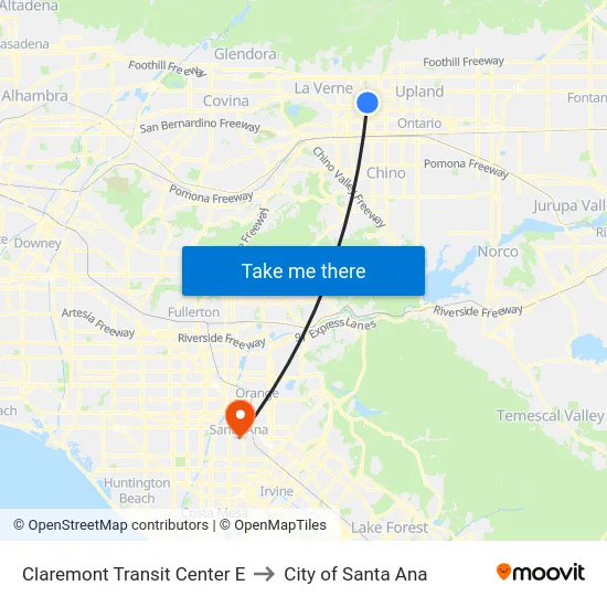 Claremont Transit Center   E to City of Santa Ana map