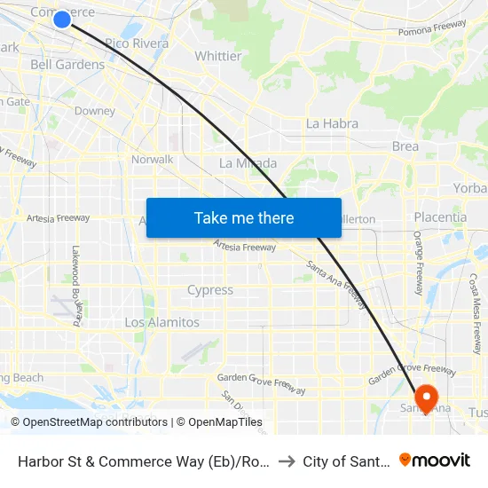 Harbor St & Commerce Way (Eb)/Rosewood Park to City of Santa Ana map