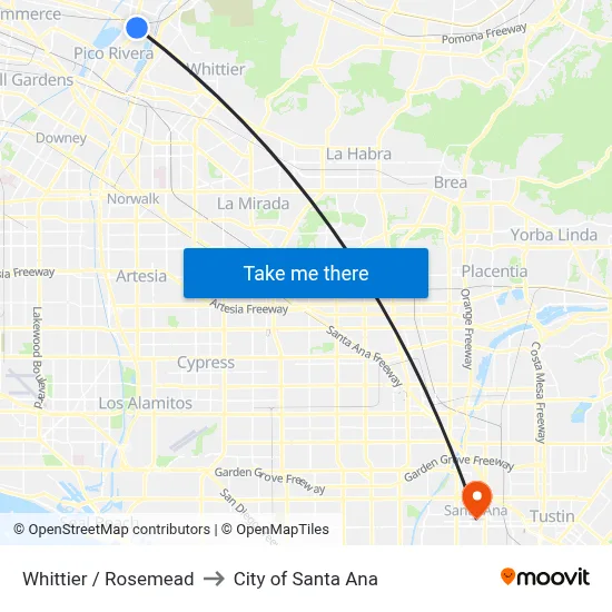 Whittier / Rosemead to City of Santa Ana map