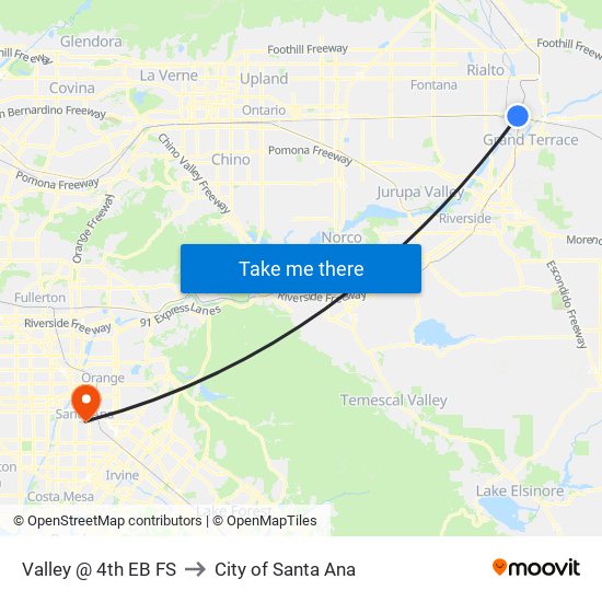 Valley @ 4th EB FS to City of Santa Ana map