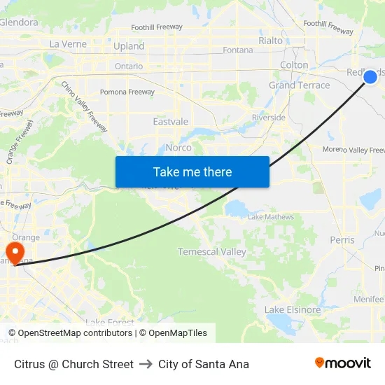 Citrus @ Church Street to City of Santa Ana map