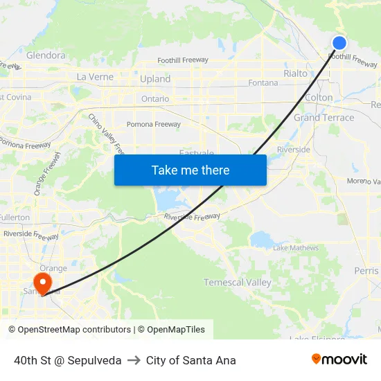 40th St @ Sepulveda to City of Santa Ana map