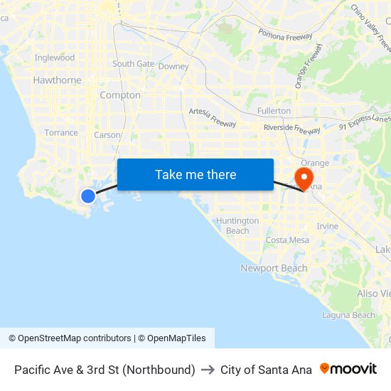 Pacific Ave & 3rd St (Northbound) to City of Santa Ana map
