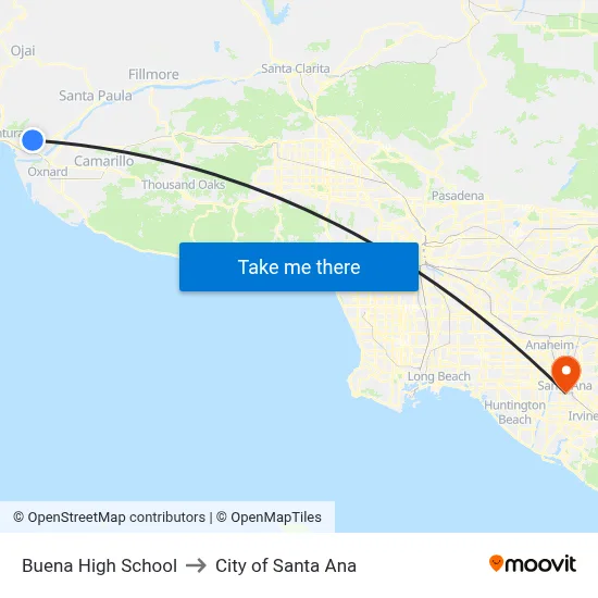 Buena High School to City of Santa Ana map