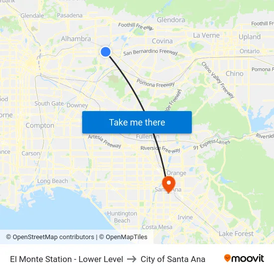 El Monte Station - Lower Level to City of Santa Ana map