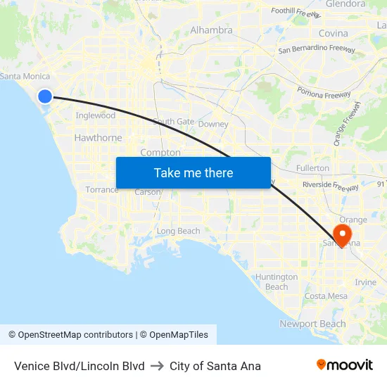 Venice Blvd/Lincoln Blvd to City of Santa Ana map