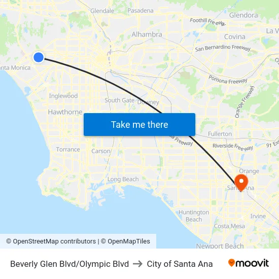 Beverly Glen Blvd/Olympic Blvd to City of Santa Ana map