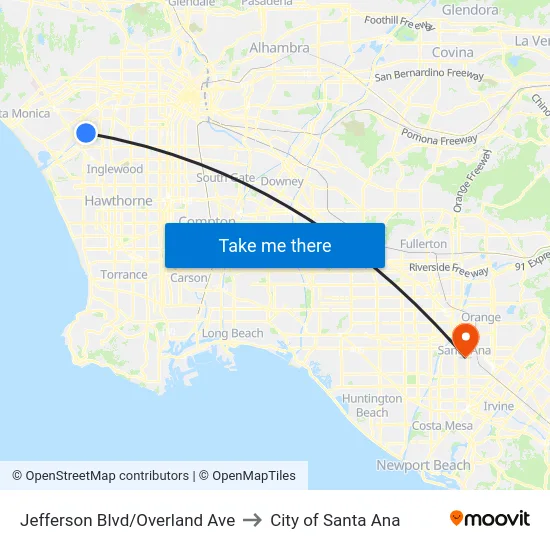 Jefferson Blvd/Overland Ave to City of Santa Ana map