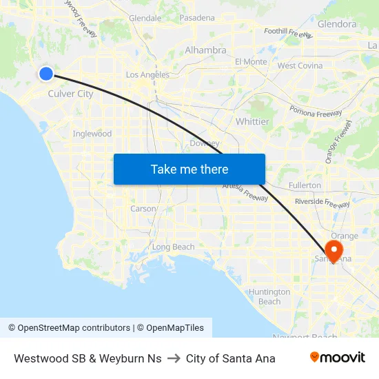 Westwood SB & Weyburn Ns to City of Santa Ana map