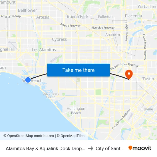 Alamitos Bay & Aqualink Dock Drop - Off Only to City of Santa Ana map