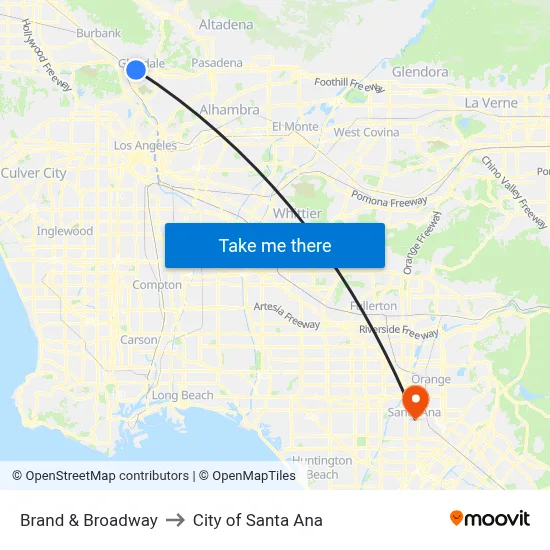 Brand & Broadway to City of Santa Ana map