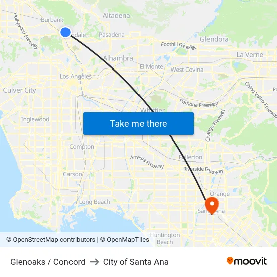Glenoaks / Concord to City of Santa Ana map