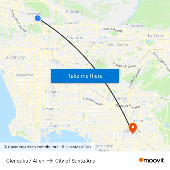 Glenoaks / Allen to City of Santa Ana map